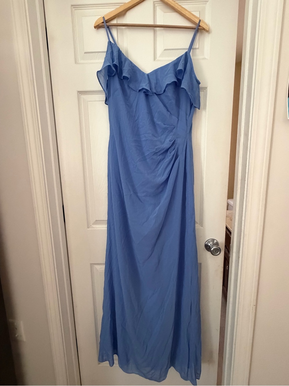 Ralph Lauren Blue Georgette Ruffled Maxi Dress Gown NWT